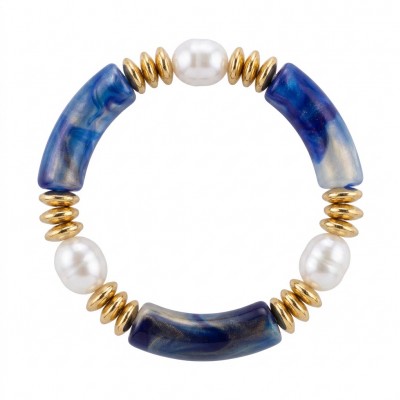 Vintage style Luxurious Blue Resin Golden stretch Bracelet