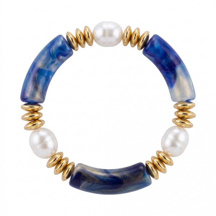 Vintage style Luxurious Blue Resin Golden stretch Bracelet