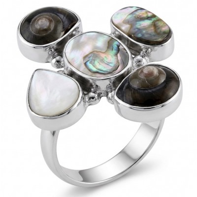 Vintage design Genuine Cameo Rainbow Abalone Silver handcrafted Large ring; s. 8