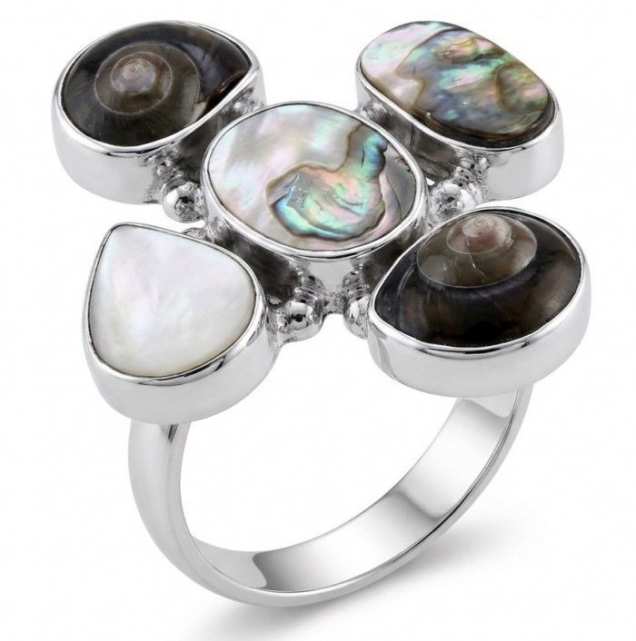 Vintage design Genuine Cameo Rainbow Abalone Silver handcrafted Large ring; s. 8