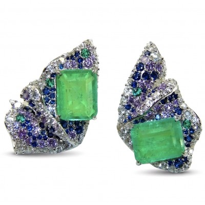 Valentina 12.2 carat Colombian Emerald .925 Sterling Silver dipped in rhodium Statement handcrafted earrings