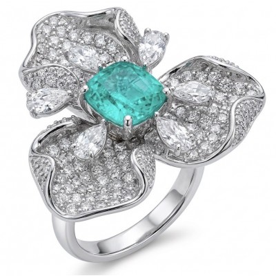 Elizabeth 4.8 carat Colombian Emerald 8.2 carat Moissanite .925 Sterling Silver dipped in Rhodium handcrafted Ring size 7 1/2