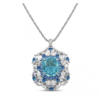 Vintage style 8.5 carat Swiss Blue Topaz Rhodium over .925 Sterling Silver handcrafted necklace