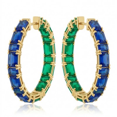Luxurious 9.5 carat Emerald Sapphire 22K Gold over .925 Sterling Silver handcrafted inside - out earrings