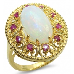 Endless Ocean Genuine 14.5 carat doublet Australian Opal 18K Gold over .925 Sterling Silver handmade Ring size 9
