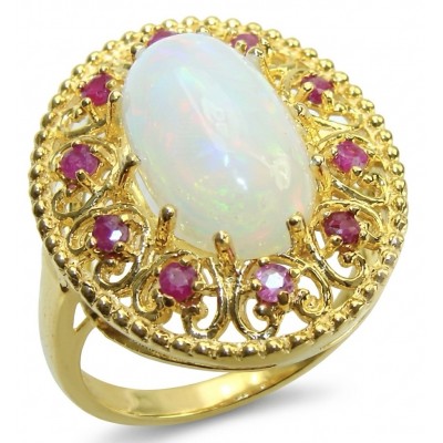 Endless Ocean Genuine 14.5 carat doublet Australian Opal 18K Gold over .925 Sterling Silver handmade Ring size 9