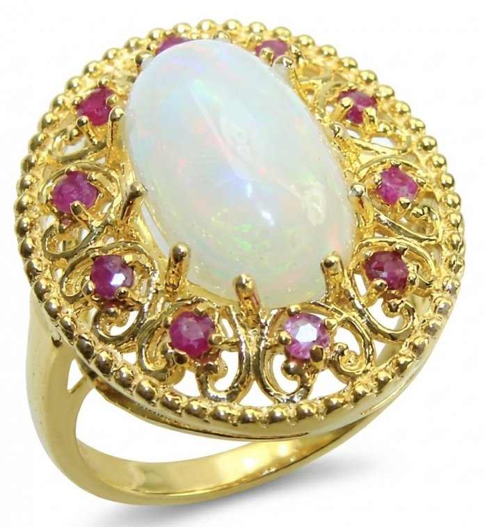 Endless Ocean Genuine 14.5 carat doublet Australian Opal 18K Gold over .925 Sterling Silver handmade Ring size 9 - video