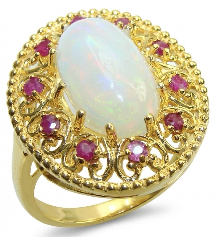 Endless Ocean Genuine 14.5 carat doublet Australian Opal 18K Gold over .925 Sterling Silver handmade Ring size 9