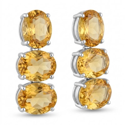 Victoria Authentic 27.2 carat Brazilian Citrine rhodium over .925 Sterling Silver brilliantly handcrafted Statement earrings