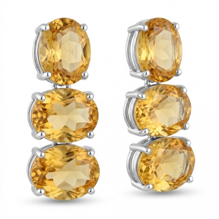 Victoria Authentic 27.2 carat Brazilian Citrine rhodium over .925 Sterling Silver brilliantly handcrafted Statement earrings