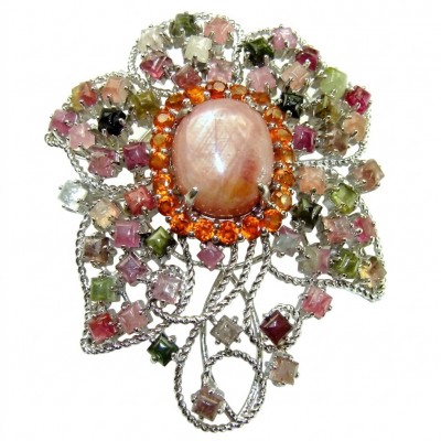 Vintage style 72.5 carat authentic Brazilian Watermelon Tourmaline .925 Sterling Silver dipped in rhodium handmade Pendant - Brooch