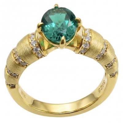 Elizabeth 2.8 carat Colombian Emerald .925 Sterling Silver dipped in Rhodium handcrafted Ring size 6