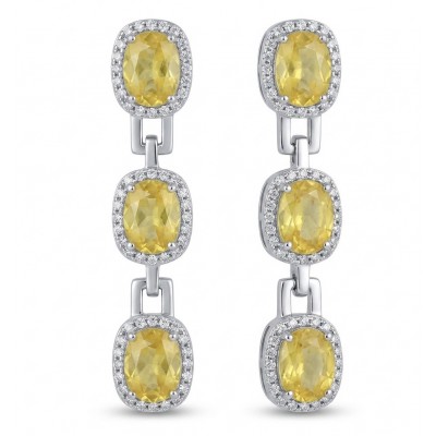Luxurious - 24.4 carat Yellow Sapphire from Ceylon .925 Sterling Silver dipped in Rhodium handcrafted earrings