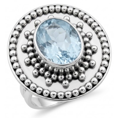 Atlantica 11.8 carat Swiss Blue Topaz .925 Sterling Silver dipped in rhodium handcrafted ring size 7 1/4