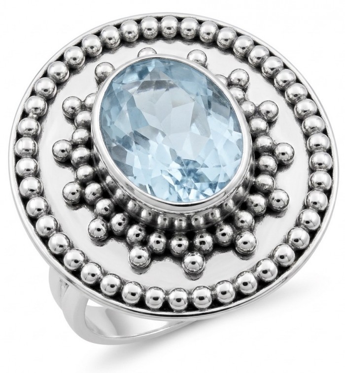 Atlantica 11.8 carat Swiss Blue Topaz .925 Sterling Silver dipped in rhodium handcrafted ring size 7 1/4