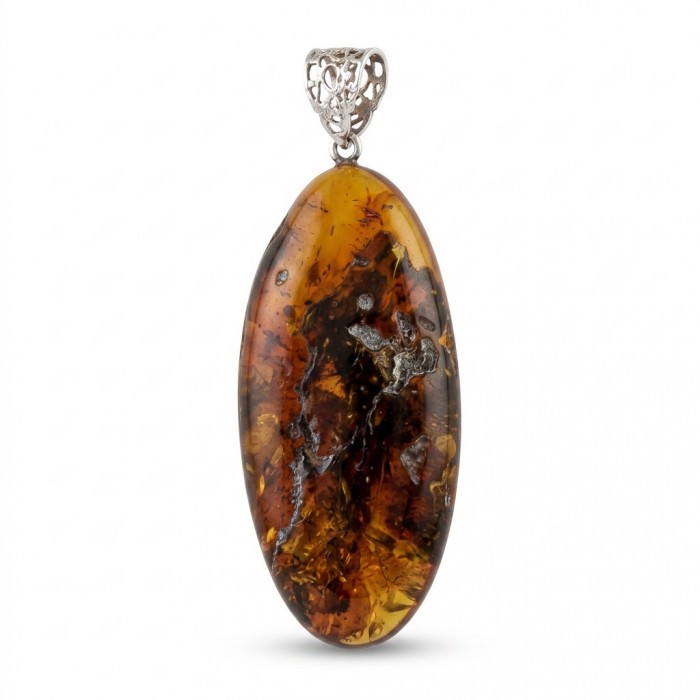 Prehistoric Authentic Golden Baltic Amber .925 Sterling Silver beautifully handcrafted Pendant