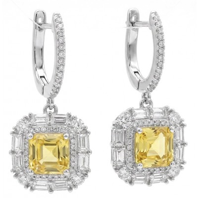 Art Deco - Luxurious asscher cut 7.5 carat Yellow Sapphire .925 Sterling Silver handcrafted earrings