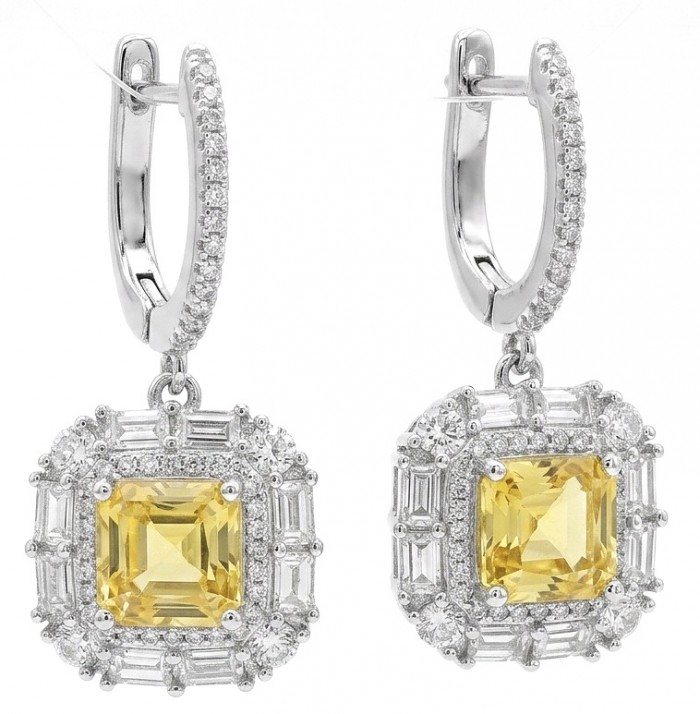 Art Deco - Luxurious asscher cut 7.5 carat Yellow Sapphire .925 Sterling Silver handcrafted earrings