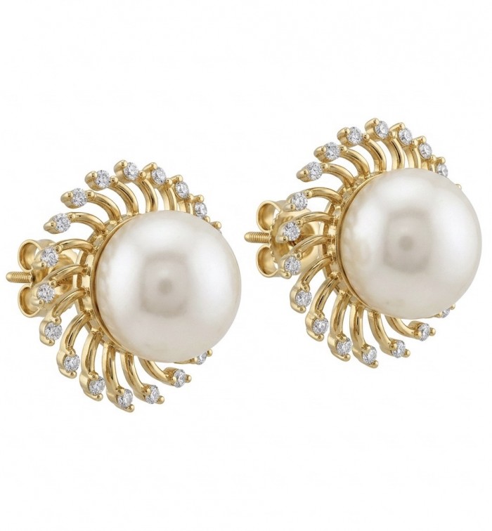 Genuine Pearl 18k Gold over .925 Sterling Silver handcrafted Statement Earrings