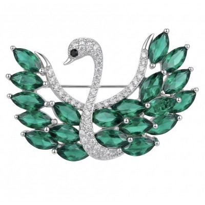 Graceful Swan Genuine 19.5 carat Colombian Emerald .925 Sterling Silver handmade Pendant - Brooch