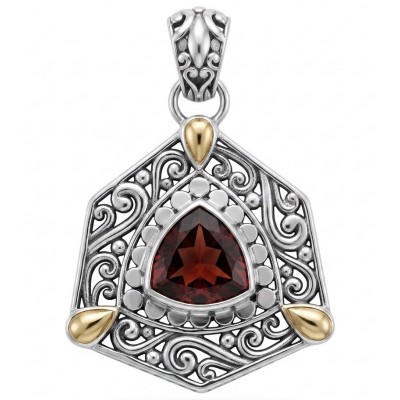 Vintage Beauty 5.9 carat genuine Garnet rhodium over 2 tones .925 Sterling Silver handcrafted pendant