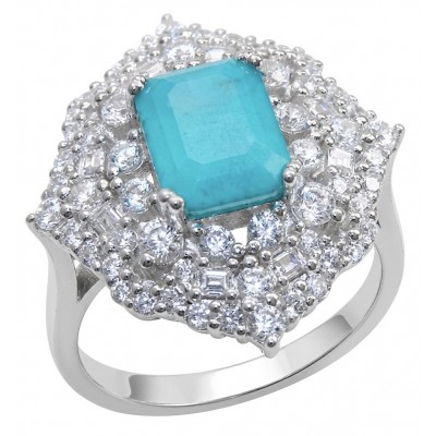 Elizabeth 5.2 carat Colombian Emerald .925 Sterling Silver dipped in Rhodium handcrafted Ring size 7