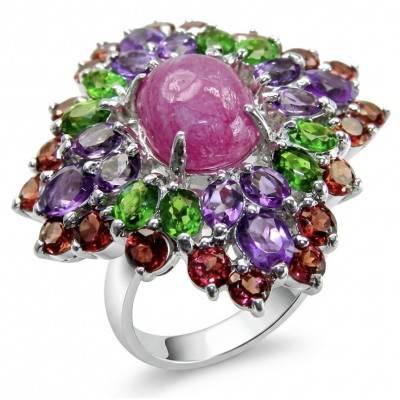 Giovanna Natural 28.6 carat Ruby .925 Sterling Silver dipped rhodium handmade Statement Ring size 7