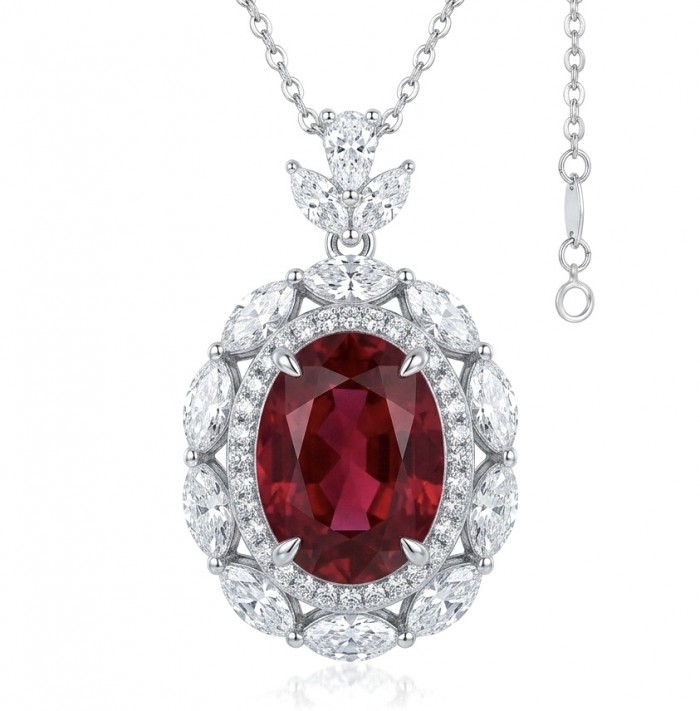 Luxurious 17.9 carat natural Mozambique Ruby .925 Sterling Silver .925 Sterling Silver Statement Necklace