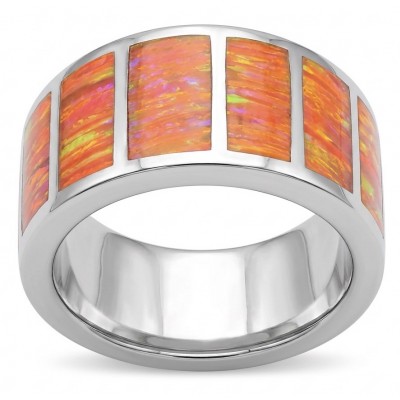 Mystery Genuine inlay Australian Opal rhodium over .925 Sterling Silver handmade Ring size 8 1/2