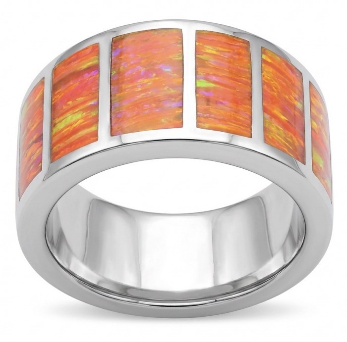 Mystery Genuine inlay Australian Opal rhodium over .925 Sterling Silver handmade Ring size 8 1/2