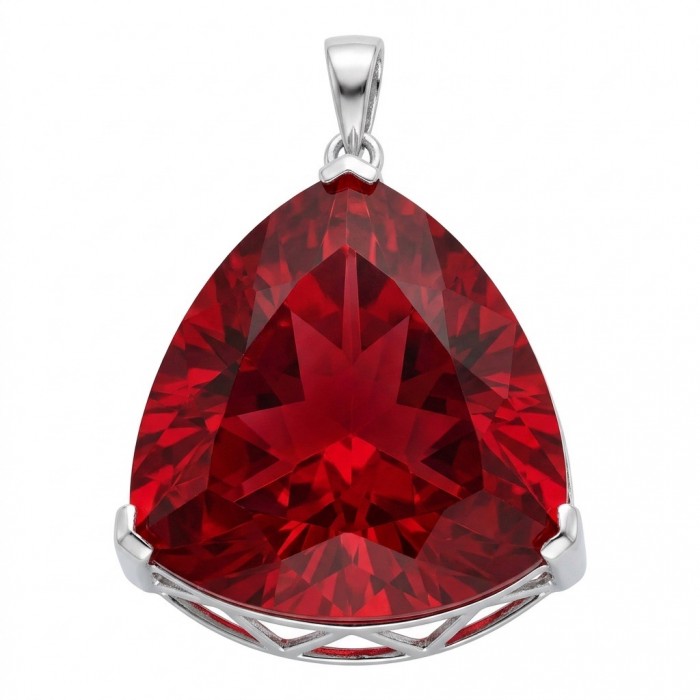 Very Rare! Trillion Cut Perfect 44.5 carat Volcanic Helenite .925 Sterling Silver handcrafted Pendant