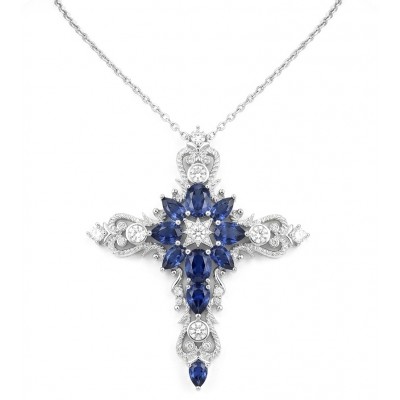 Sacrifice 9.2 carat Sapphire .925 Sterling Silver handcrafted Statement Necklace