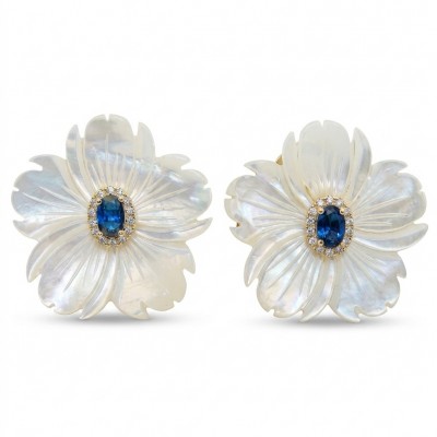 Genuine Blister Pearl 5.9 carat Sapphire .925 Sterling Silver handcrafted Large Statement Earrings