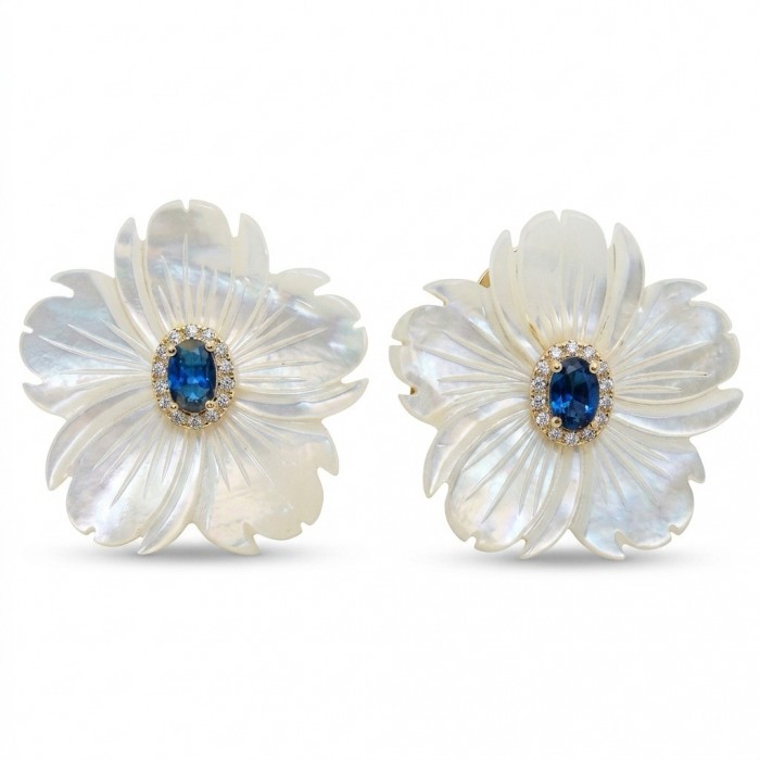 Genuine Blister Pearl 5.9 carat Sapphire .925 Sterling Silver handcrafted Large Statement Earrings