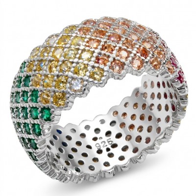 My own Rainbow - authentic 8.7 carat multigem .925 Sterling Silver Eternity Ring size 7 1/4