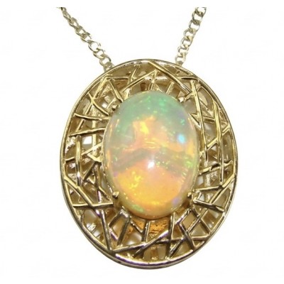 Earth Treasure Authentic 12.8 carat Golden Ethiopian Opal 22K Gold over .925 Sterling Silver handcrafted Statament Necklace