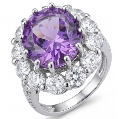 Born to Glam 8.2 carat natural Amethyst .925 Sterling Silver dipped in rhodium Perfectly handcrafted Ring s. 7