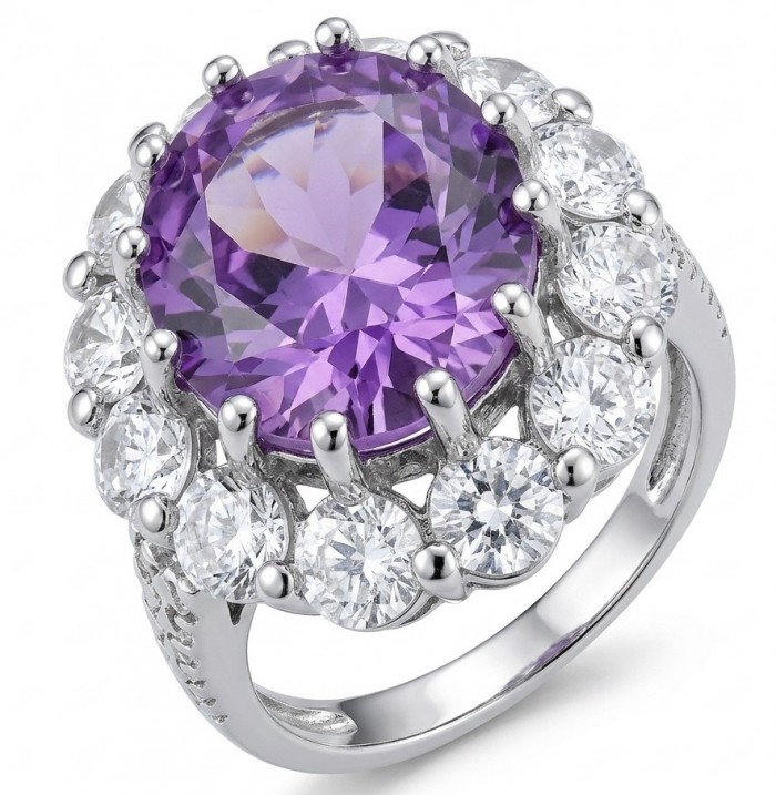 Born to Glam 8.2 carat natural Amethyst .925 Sterling Silver dipped in rhodium Perfectly handcrafted Ring s. 7