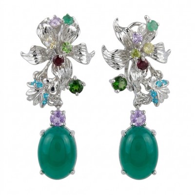 Enchanted Beauty 19.5 carat authentic Jade rhodium over .925 Sterling Silver handcrafted earrings