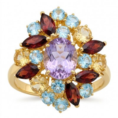 Giuseppina - Authentic 36.5 carat Amethyst 18k Gold over .925 Sterling Silver handcrafted Statement Ring size 8