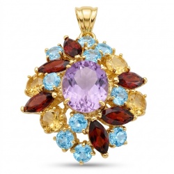 Giuseppina - Authentic 28.1 carat Amethyst 18k Gold over .925 Sterling Silver handcrafted Statement Pendant