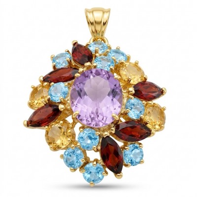 Giuseppina - Authentic 28.1 carat Amethyst 18k Gold over .925 Sterling Silver handcrafted Statement Pendant