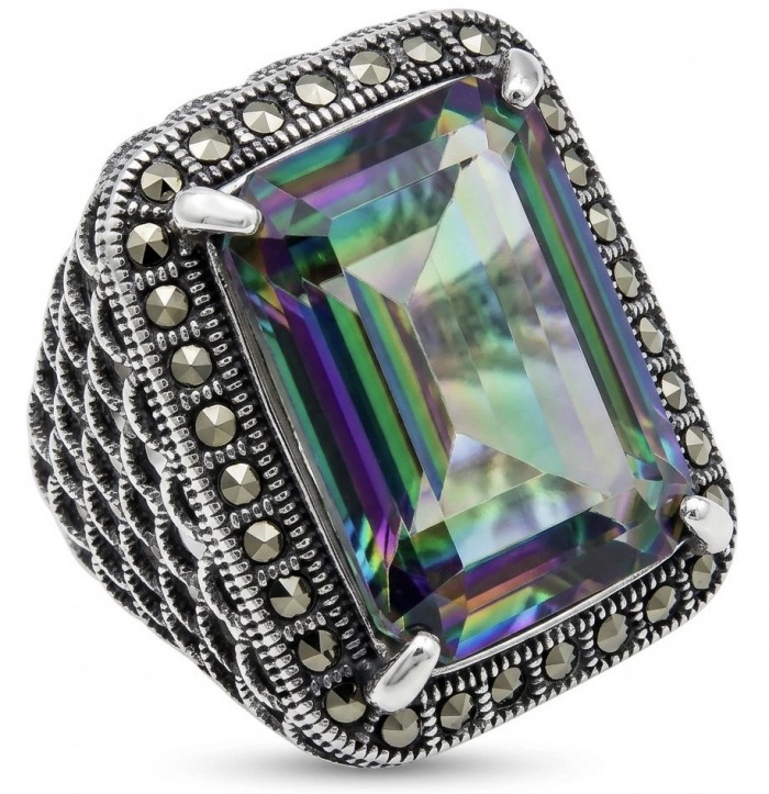 Big Dreamer Massive 25.8 carat Mystic Topaz .925 Sterling Silver handcrafted Large ring size 6 3/4