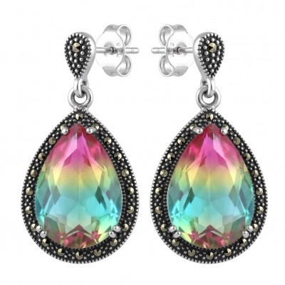 Rainbow authentic 25.5 carat Tourmaline rhodium over .925 Sterling Silver handcrafted Statement Earrings