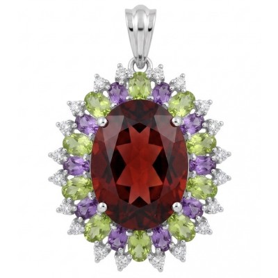 Giovanna 34.2 carat authentic Mozambique Ruby rhodium over .925 Sterling Silver handmade Pendant