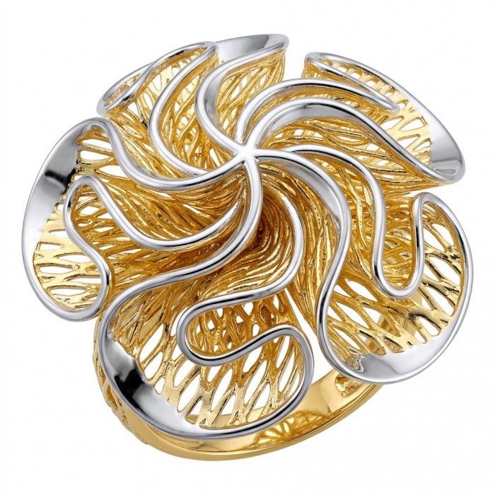 GOLDEN ROSE - Dubai Style - .925 Sterling Silver dipped in 22K Gold handmade Large ring size 8 1/4