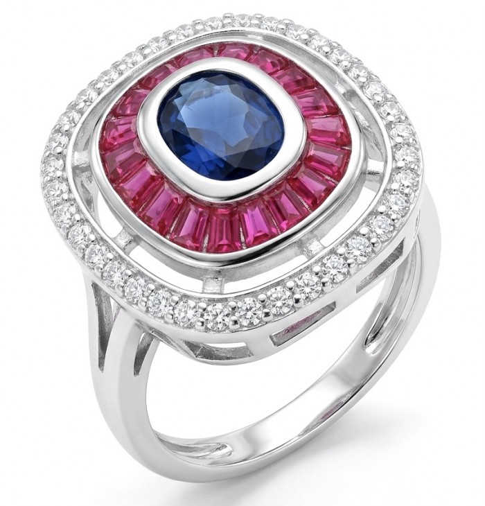 Art Deco 8.6 ctw Colombian Sapphire Rhodium over .925 Sterling Silver handcrafted Statement Ring size 8