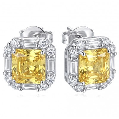 Art Deco 9.8 carat yellow Sapphire rhodium over .925 Sterling Silver handcrafted Statement Earrings