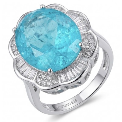 Gabriella 15.2 carat authentic Paraiba Tourmaline rhodium over .925 Sterling Silver handcrafted Statement Ring size 7 1/2