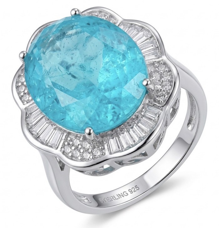 Gabriella 15.2 carat authentic Paraiba Tourmaline rhodium over .925 Sterling Silver handcrafted Statement Ring size 7 1/2